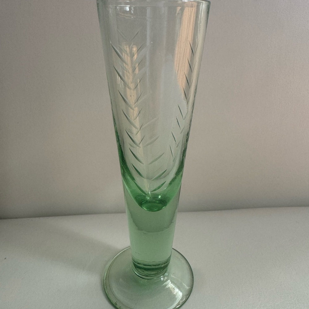 Vintage Demitasse Etched Flute Green Glass
